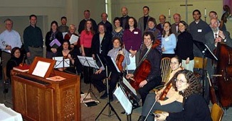 University Lutheran Church choir following services of Feb. 23, 2003, which included presentations of Bach's Wo soll ich fliehen hin 
(Cantata No. 5)
